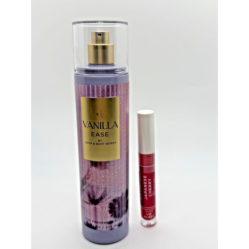 Bath & Body‎ Works Vanilla Ease Mist Fragrance, Japanese Cherry Lip Gloss Set